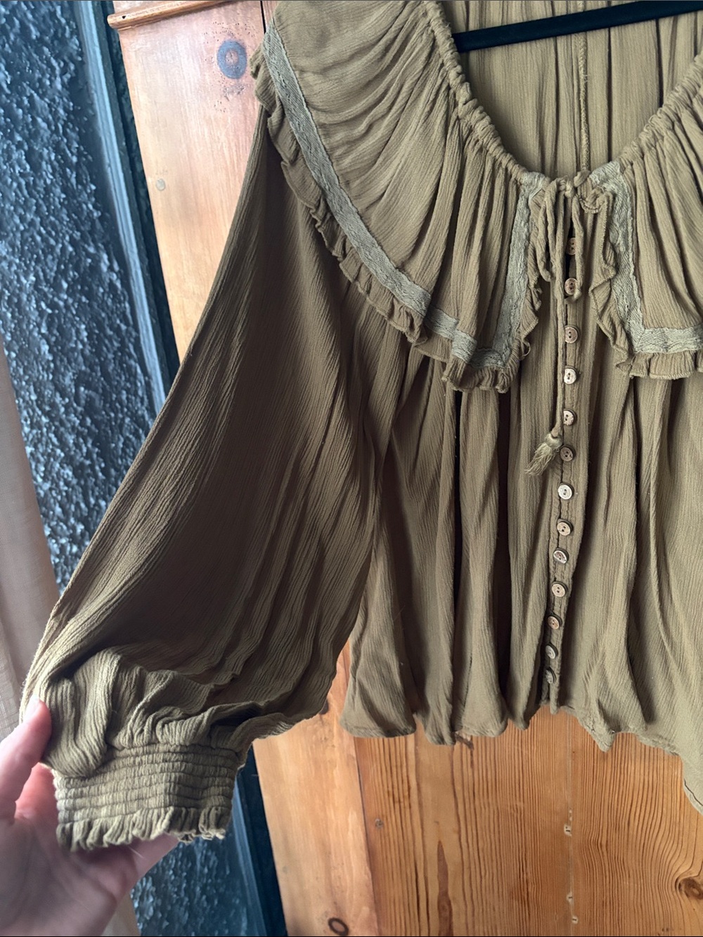 Free People Ruffled Peasant Blouse - Beige/Tan - Picture 3 of 4